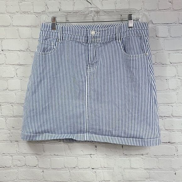 Maurices Railroad Blue Stripe Mini Skirt Conductor Stretch Denim High Waist Cute - Picture 8 of 8